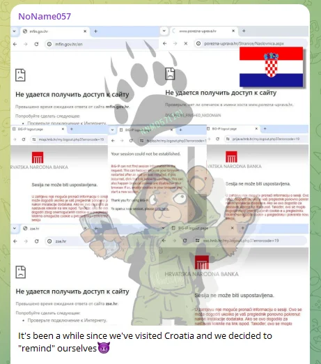 DDoS napad na hrvatske institucije - Grupa NoName (Screenshot)